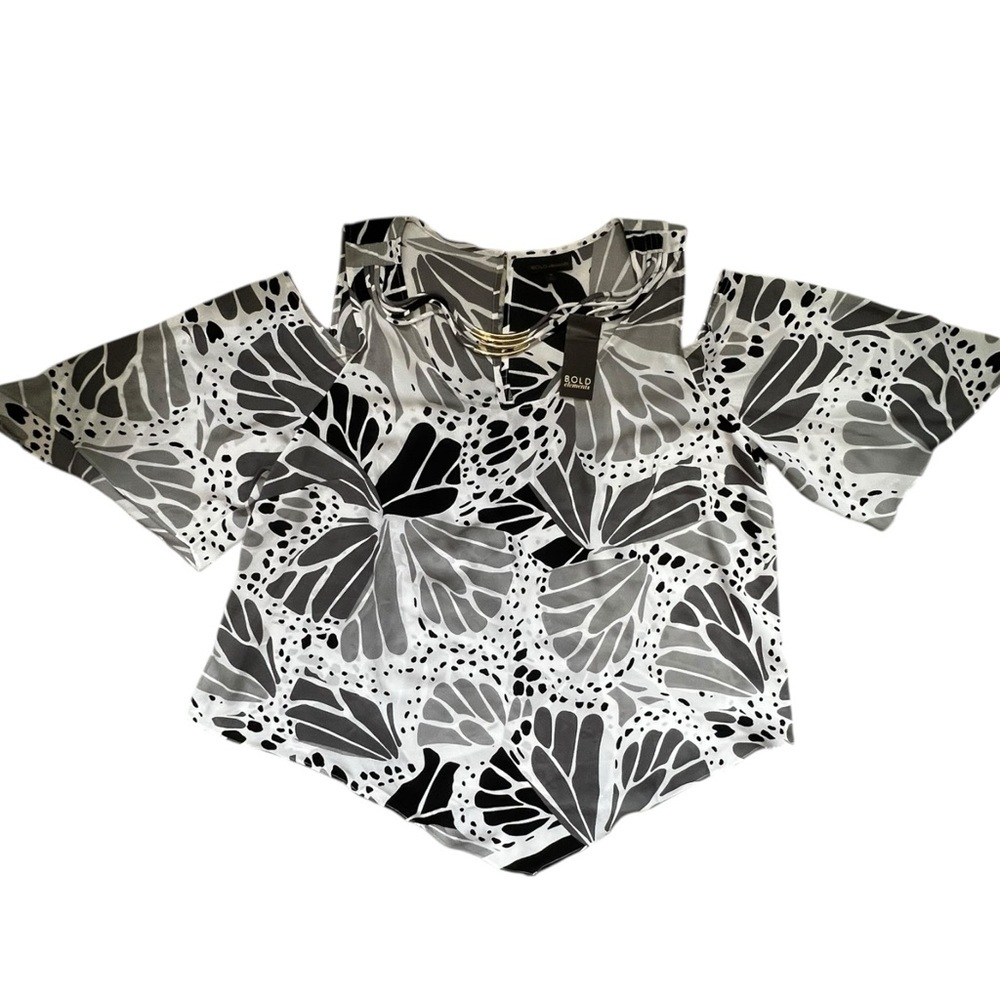 BOLD elements Monochrome Cold Shoulder Floral Blouse NWT XL - Picture 6 of 10